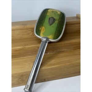 Vintage Vanity Hair Brush Green Design With Silver Tone w/removable brush*READ